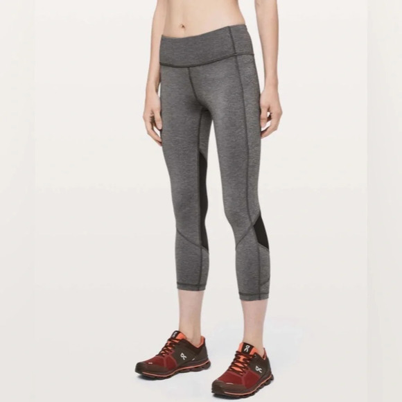 LULULEMON Pace Rival Crop *22" Heathered  Black / Black Size 4 - Picture 2 of 15